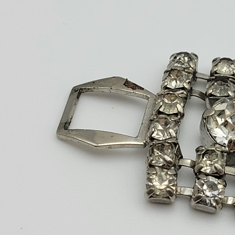 Vintage Crystal Tennis Bracelet Silver-Tone Fold Clasp Wide Statement 7 Inch - Picture 9 of 14